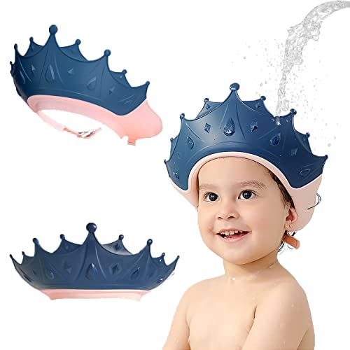 Shower Caps for Kids, KAMHBE Baby Shower Cap Shield Adjustable Crown Hair Washing Shampoo Shield Baby Visor for Eyes, Ears and Face (Blue)