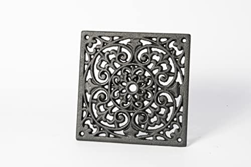 SEZAM Grille de ventilation en fonte 22,5 x 0,5 x 22,5 cm, pour poêles en faïence, fours à bois & cheminées - grille d'air chaud- grille d'aérationpour poêle, Conduit de ventilation, peint en noir