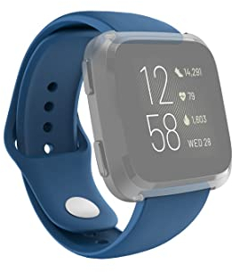 Hama Fitbit Uhrenarmband 22 mm (verstellbares Ersatzarmband für Smartwatch Fitbit Versa 2, Versa, Versa Lite, Fitbit Armband zum Tauschen, Silikon Wechselarmband, Edelstahl Knopf) blau