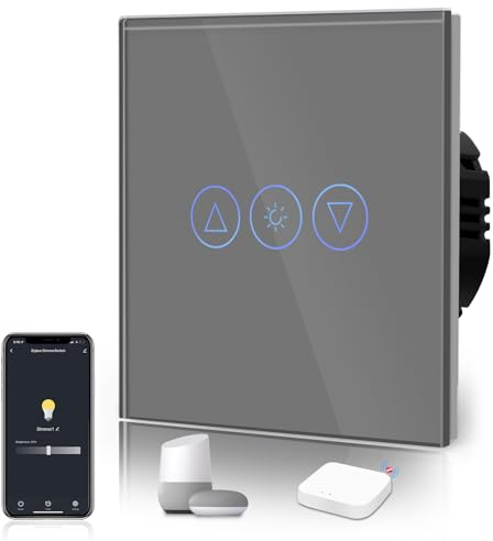 BSEED Smart ZigBee Dimmer Schalter Unterputz Dimmerschalter mit Berührungssensor Glaspanel 2.4GHz WiFi Wandschalter (Hub Erforderlich)Kompatibel mit Alexa/Google Home/Tuya/Smart Life 1 Fach 1 Weg Grau
