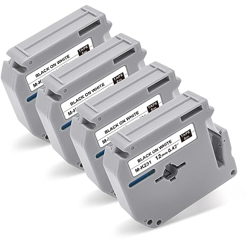 BOYEEZON MK 231 12mm Kompatibel Brother M-K231 12mm Schriftbänder Ersatz für brother MK231 M-K231S MK231S Etikettenband für Brother P Touch PT-M95 PT-90 PT-65 PT-60 PT-55, Schwarz auf Weiß, 4x