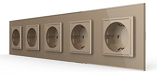 Luxus-Time Enchufe múltiple de pared para UP con marco de cristal de seguridad en color dorado