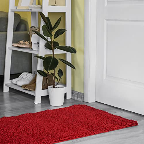 Shaggy Läufer nach Maß Einfarbig - Hochflor Langflor Flauschig Teppichläufer für Flur Schlafzimmer Küche - Teppich Set Läuferset in Versch. Größen und Farben Rot 70 x 400 cm