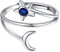 ChicSilver Stern und Mond Fingerring mit Zirkonia Damen Frauen Tansanit Ring Funkelnder Schmuck für Ehefrau Freundin Liebesmensch