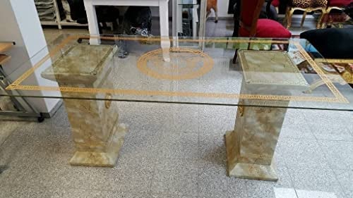 Bavary Goldo Esstisch Glastisch, Säulentisch, Designertisch Wohnzimmertisch Kanzleitisch, Praxistisch 100 Prozent Handgefertigt Antik Stil Retro Medusa Mäander Versac, 6035