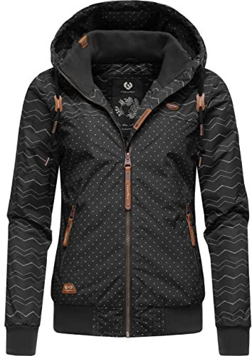 Ragwear Damen warme wasserdichte Winterjacke mit Kapuze Nuggie Zig Zag Intl. Black22 Gr. S