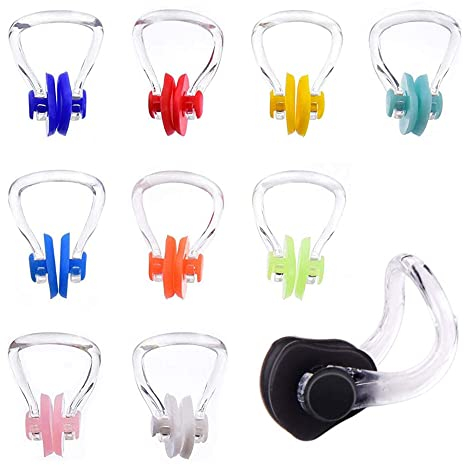 Roysmart 10 Tappi per Naso Nuoto Naso Clip, Tappanaso in Silicone per Piscina, Naso Protettore per Nuoto,10 Colori