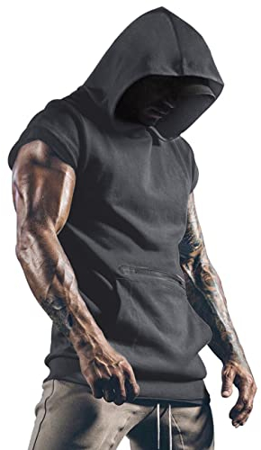Lomon Tank Top Herren Kapuzenpullover Gym Hoodie Sport Ärmellos Fitness Muskelshirt Für Gym Workout Bodybuilding Tanktop Dunkelgrau L