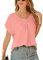 Yuson Girl T-Shirt Femme Été Chic T-Shirts Blouse Chemisiers d'été en Mousseline Élégants Tops pour Femmes à Manche Courte Couleur Unie Col V Loose Shirt(Rose, XL)