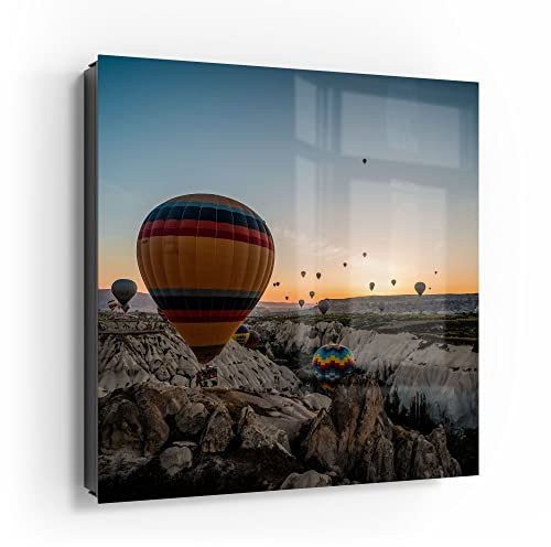 DEQORI Boîte à clés noire - 30 x 30 cm - Motif ballons à air chaud en Turquie - Verre et métal - Armoire à clés avec 50 crochets + 2 aimants - Boîte moderne magnétique et inscriptible