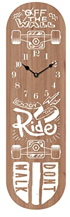 ROCKING GIFTS Dekorative Wanduhr Großes MDF-Holz Skateboard, Braun, Moderne Wanddekoration für Skater, 70 cm