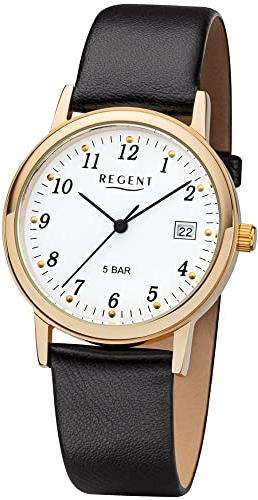 REGENT Herrenuhr F790, goldfarbend, mit Lederband