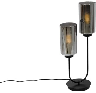 Qazqa Art Deco Tischleuchte - Laura - Schwarz mit Rauchglas, max. 40W, Geeignet für LED, 64cm, Ideal als Schlafzimmerlampe und Wohnzimmerlampe