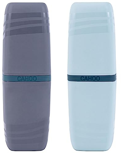 2 Pcs Travel Toothbrush Case and Carrier, Plastic Portable Business Trips Wash Cup Holder Organizer for Trips and Daily Use (Grey+Grey green)