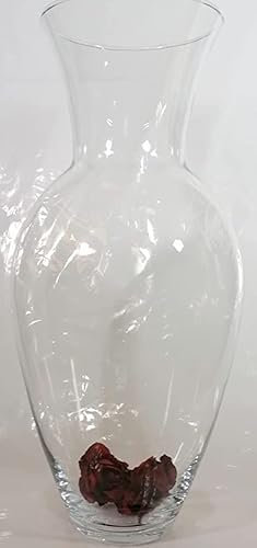 Jarrón soplado a mano, jarrón de cristal grande, jarrón de suelo, cristal transparente, jarrón de flores, girasoles, cristal, altura 46 cm, diámetro 22 cm, apertura 15 cm