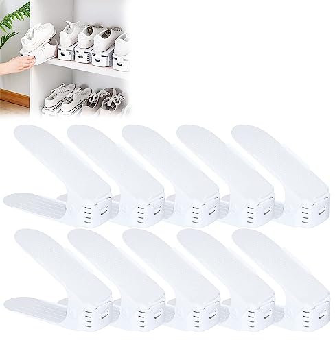 YARDIN 10 Stück Schuh Organisierer Schuhstapler Schuhaufbewahrung Platzsparend Verstellbarer Schuhorganizer,höhenverstellbar Schuhstapler,Schuhorganizer Schuhhalter Schuhregale Platzsparend,Weiß