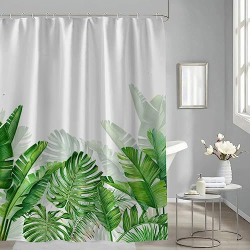 MUSOLEI Duschvorhänge 180X180 Grün Blätter Duschvorhang 3D-Druck Baltt Botanisch Natur Badewanne-Vorhang Anti-Schimmel Wasserabweisende Duschvorhänge mit Ringen waschbare Badezimmer-Vorhänge, grün