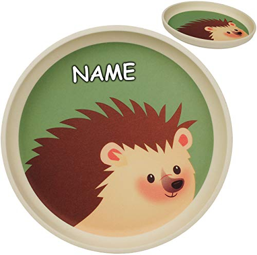 alles-meine.de GmbH 2 Stück - Kunststoff - Teller - Igel & Pilz/Waldtiere - inkl. Name - BPA frei - Kunststoffgeschirr - Kunststoffteller - Kinderteller - Kindergeschirr - Gesc..