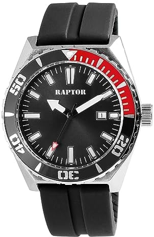 Raptor Jett Herren-Uhr Silikon drehbare Lünette 5 Bar Leuchtzeiger Datum RA20379 (schwarz)