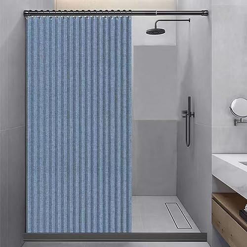 CAULO Tenda da Doccia Pieghevole per Bagno con Aspirazione Magnetica su Due Lati in Lino Spesso (Blue 100 * 200cm)