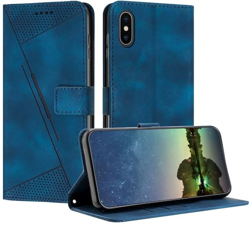 Mo-Beauty Etui Coque pour iPhone XS Max (6.5 inch), Coque de Telephone en Cuir de Première Qualité [Pochette de Portefeuille] Porte Carte Magnétique Compatible avec Coque iPhone XS Max - Bleu