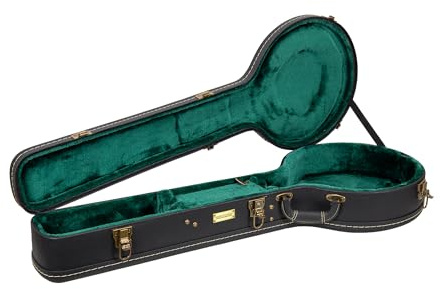 Crossrock Holzkoffer passend für 11–12,5 Zoll Openback-Stile von Banjos – Vintage-Beschläge, Schwammpolsterung, Metallfüße, Stauraum – Schwarz (CRW520OBJBK)