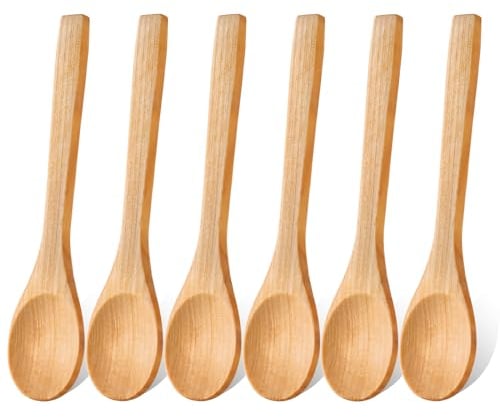 salbsever 6 Pcs Wooden Honey Spoon Small Wooden Spoon Set for Tea Handmade Wood Mixing Soup Spoons Serving Condiments Spoon for Coffee Tea Sugar