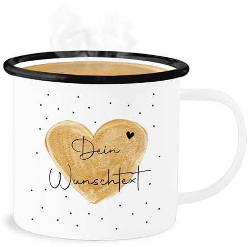 Emaille Becher Blechbecher - Aufdruck selbst gestalten - Dein Wunschtext I Geschenk personalisiert Weihnachten I Vatertag I Muttertag I Geburtstag - 300 ml - Weiß Schwarz - personalisierte teetasse