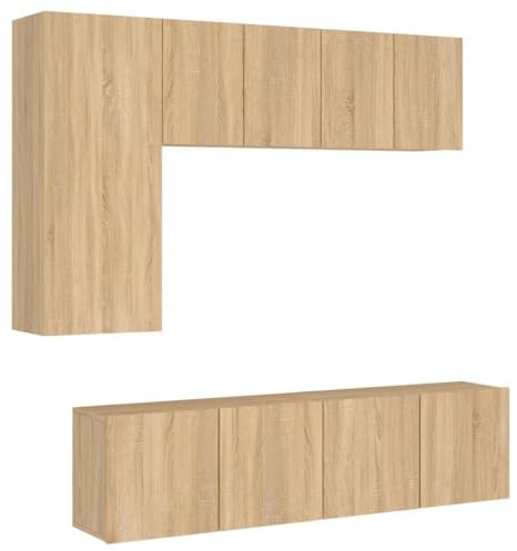vidaXL Wohnwand 5-TLG., Schrankwand mit viel Stauraum, Wandmontage Anbauwand Fernsehschrank, Wohnzimmer Set Schrank Wandschrank, Sonoma-Eiche Holzwerkstoff