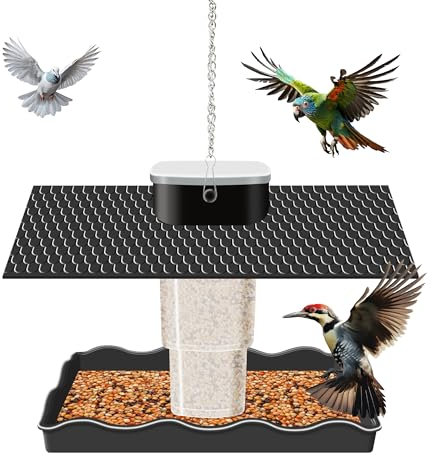 Vogelfutterhaus Vogelfutterspender – Faltbarer Robuste und zuverlässige Vogelfutterstation, ideal für Wildvogelfutter Futterbuffet, Vogelhaus zum Aufhängen im Garten, Balkon und Terrasse (Schwarz)