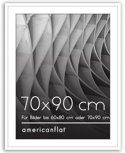 Americanflat Bilderrahmen 70x90 cm Weiß - Bilderrahmen 60x80 cm mit Passepartout - Fotorahmen mit poliertem Plexi-Scheibe