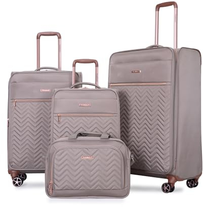 Travelhouse Koffer-Set, 4-teilig, mit Seesack, Softside, aufrecht, erweiterbares Koffer-Set mit Spinnrädern, leichtes Reisen mit TSA-zugelassenem Schloss, Khaki, 14''/20''/24''/28'', modisch