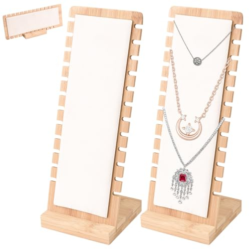 WANTOUTH 2 Pcs Présentoir à Collier en Bois, Presentoir Bracelet avec 12 Emplacements, Porte Bijoux avec Surface en Velours, Panneau pour Bijoux, Support à Bijoux pour Colliers Pendentifs Bracelets