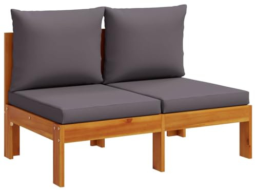 vidaXL Gartensofa ohne Armlehne 2-Sitzer, Gartensessel mit Kissen, Modular Loungesofa für Garten Terrasse, Sofa Garnitur Gartenmöbel, Massivholz Akazie
