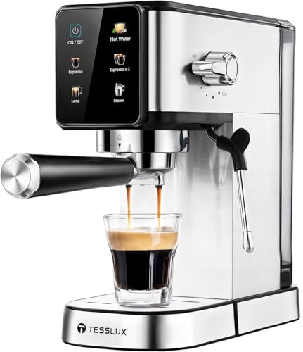 tesslux - 20 Bar Espresso Machine with Dual Boiler, LCD Touch Control and Milk Frother, Compact Coffee Maker for Cappuccino and Latte Style Coffee Maker
