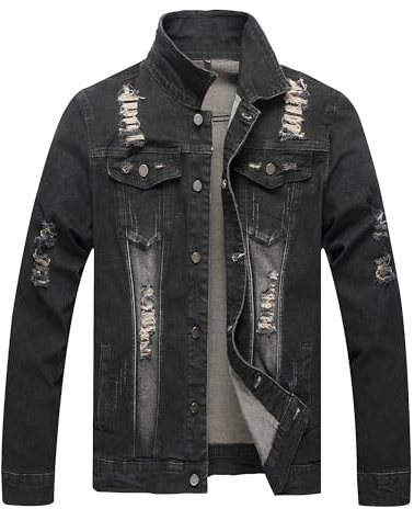 QIMYUM Jeansjacke für Herren, schmale Jeansjacke im Used-Look, Schwarz 7013, X-Large