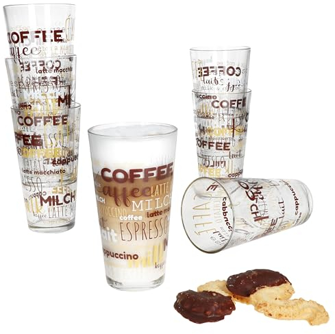 MamboCat Lot de 6 verres à café Candy Latte Macchiato avec décor police I 380 ml I Verres à café empilables pour café glacé, café au lait, Frappé & Co.