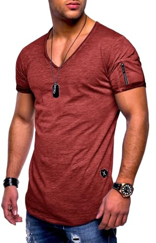 Soulstar Herren T-Shirt V-Ausschnitt Kurzarm Oversized Basic Zipper Male Tee aus Baumwolle Leichtes V-Neck Oberteil