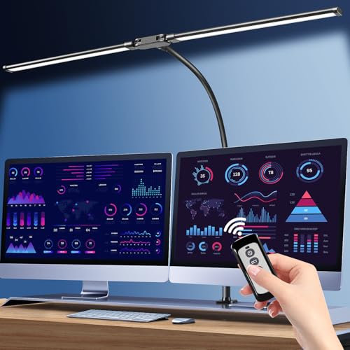 Tageslichtlampe Schreibtisch mit Berühren & Fernbedienung, 24W 2400LM 75CM Klemmbare Dimmbare Monitor Lampe, Schreibtischlampe mit 5 Farbtemperatur-10 Helligkeitsstufen, für Arbeitszimmer, Spielzimmer