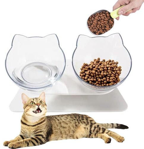 katmerio Gamelle Chat Surélevée, Bol Double Réglable, Mangeoirs Abreuvoirs Chats, Gamelles Chat Antidérapante avec Support Surélevé, Évite Les Blessures au Cou, Parfaites pour Les Chats et Les Chiens