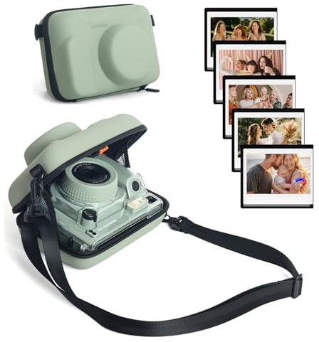 HIYQIN Housse et Accessoires pour Wide 400, Étui pour Appareil Photo Compatible avec Fujifilm Instax Wide 400/300/210 avec Pochettes Magnétiques pour Réfrigérateur et Bandoulière - Vert