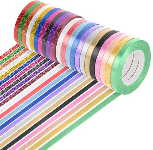 46 Rollen Ringelband Geschenkband Polyband, 5mm x 10m Bunte Geschenkbänder für Geburtstag Luftballons, Kräuselband Ballon Geschenkband Set für Basteldekoration, Geburtstag, Hochzeit, Disco Mottoparty