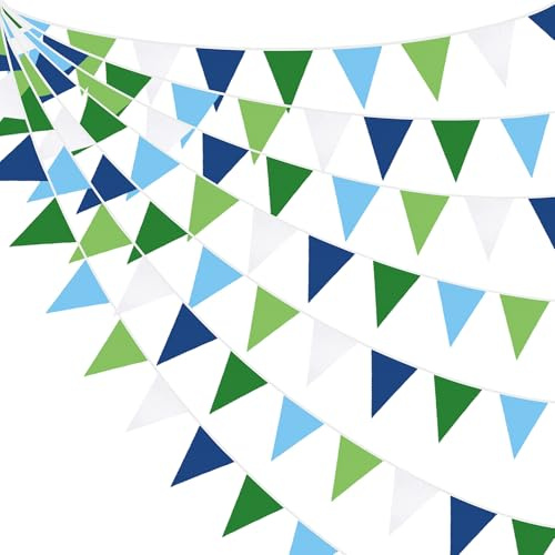 32Ft Blue Green Bunting Banner Golf Party Decorations Fabric Triangle Flag Pennant Garland Streamer for Hole in One Birthday Wedding Baby Shower Outdoor Garden Masters Golf Party Decoration