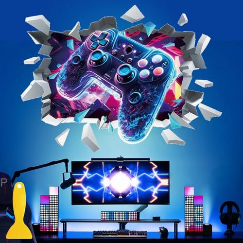 Game Wall Stickers, Gaming Wallpaper, Gaming Stickers, Adhesive Gaming Wall Stickers, Large 3D Game Wall Decals, Decorative Gaming Wall Art, Suitable for Teenage Boys Bedroom Game Room (with Scraper)