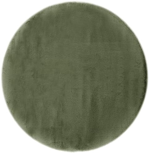 -LUXOR- living Kunstfell Coste Flauschiger Teppich Schlafzimmer - ideal zur Verwendung als Bettvorleger Schlafzimmer - gemütlicher Fellteppich Lammfell Imitat 120 cm rund dunkelgrün