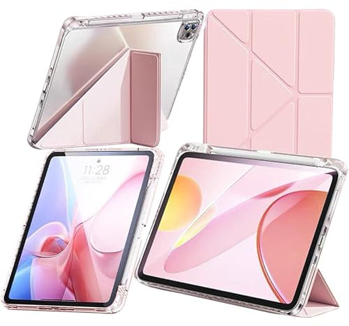 Funda Compatible con Huawei MatePad 11.5 S 2024 con Portalápiz, Transparente Antigolpes Cover Tableta, Múltiples ángulos 6 en 1 con Soporte Forma de Y, Auto-Sueño/Estela, Rosa