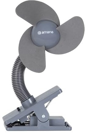 Kiddies Kingdom Amana Soft Blade Stroller Fan – 360° Flexible Neck, Ultra-Quiet, Portable Baby Travel Fan with Soft Foam Blades, Easy Clip-On for Prams, Car Seats, or Desk Use 70mm Width