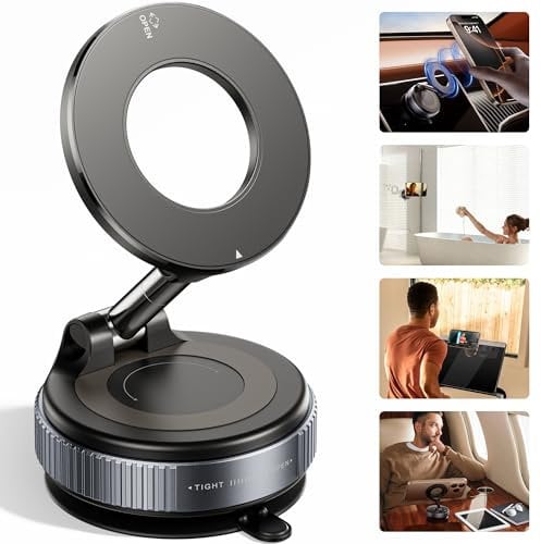 REOKILY 2026 Upgraded Vacuum Magnetic Car Phone Holder 360° Reinforced 96LBS Ultra Suction Cup Phone Mount for MagSafe Cell Phone Holders for Your Car/Gym/Mirror Mount for iPhone & Android