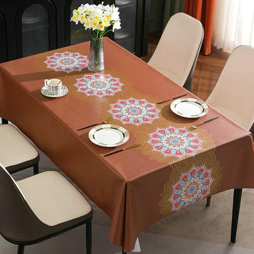 Ayoiow Kaffee Tischdecken Rechteckig 140x200 PVC Tischtuch Unterlage rutschfest Mandala Dauerhaft für Esszimmer