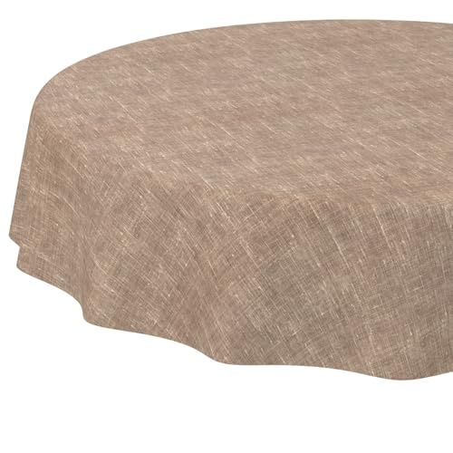 ANRO Tischdecke abwaschbar Leinenoptik Hellbraun rund Ø 140 cm In-/Outdoor | ideal für Garten, Terrasse & Esszimmer – Gartentischdecke wetterfest – Tischwäsche aus beschichtetem Stoff